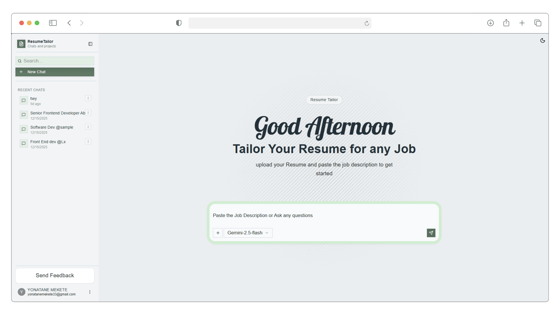 Resume Tailor Dashboard Preview - AI-powered resume optimization